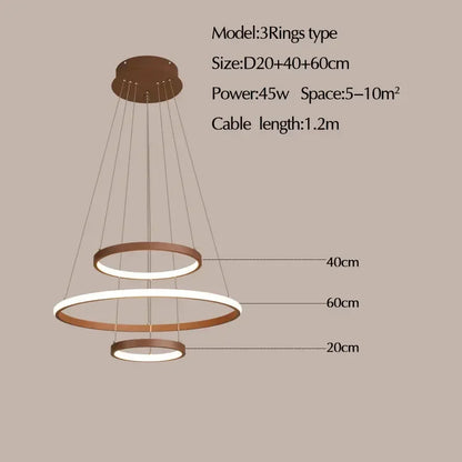 Lustre moderne 7 anneaux circulaires LED en alliage d’aluminium pour salon et salle à manger