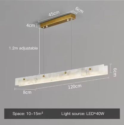 Suspension linéaire en marbre et acier inoxydable LED, design moderne pour salle à manger et chambre