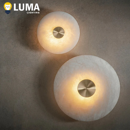 Applique Murale LED en Albâtre Naturel et Cuivre, Design Art Déco