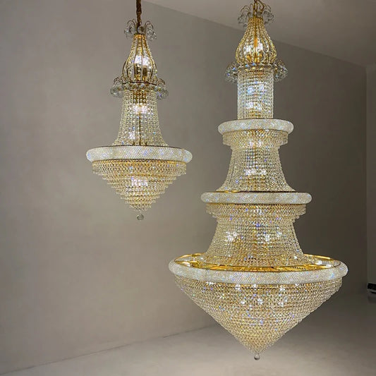 Lustre suspendu en cristal européen pour salon et escalier, lumière chaude ajustable