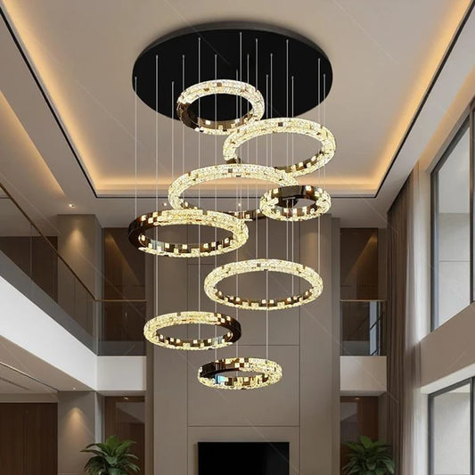 Lustre suspendu en cristal moderne pour escalier et salon, éclairage intérieur élégant