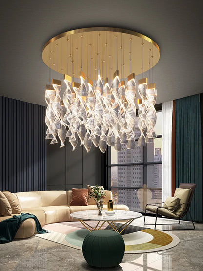 Lustre Spirale Duplex LED en cristal noir et or, design moderne, lumière blanche chaude