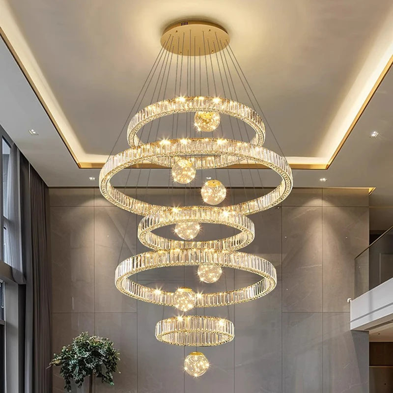 Lustre suspendu moderne en cristal pour salon et escalier, lumière chaleureuse