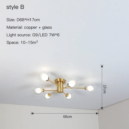 Plafonnier Sputnick design bulle en métal chrome poli pour salon et salle à manger