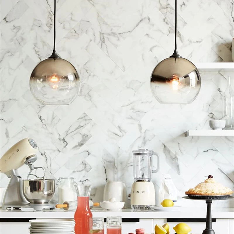 Suspension moderne en verre boule E27 pour salle à manger et chambre