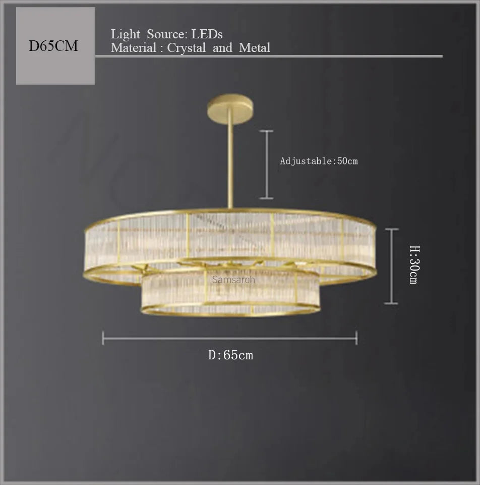 Suspension lustre en cristal doré cuivre, LED luxueuse pour salon et chambre
