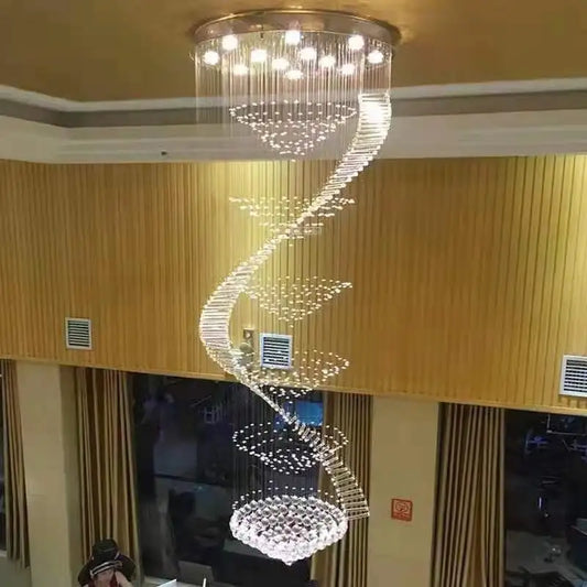 Lustre moderne en cristal spirale LED pour escalier et salon