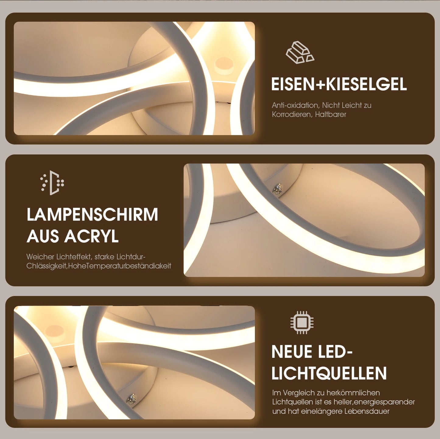 Plafonnier LED 60W design floral en métal, lumière blanc chaud 3000K, 43 cm, ambiance cosy