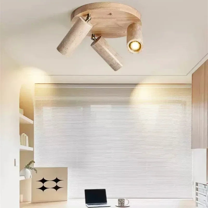 Plafonnier travertin design wabi sabi, projecteur LED pour salon et couloir