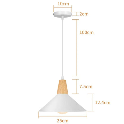 Suspension LED E27 moderne en fer et bois style nordique pour salon et cuisine