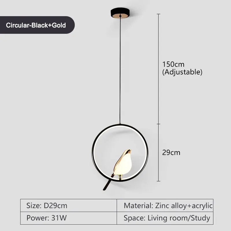 Suspension LED rotative oiseau en métal argent et or, éclairage intérieur AC85-265V