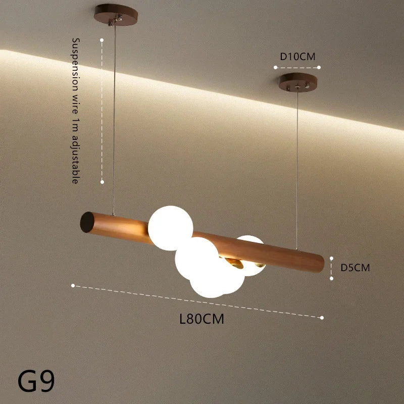 Suspension Plafonnier Bois Design Moderne G9, Lumière Ambiante Chaleureuse