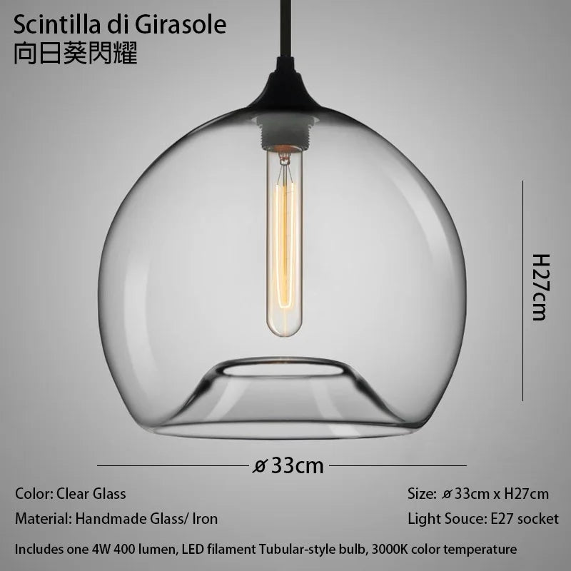 Suspension LED en verre soufflé à la bouche, design nordique moderne, lumière chaleureuse