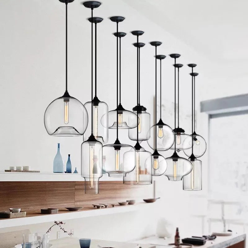 Suspension LED en verre soufflé à la bouche, design nordique moderne, lumière chaleureuse