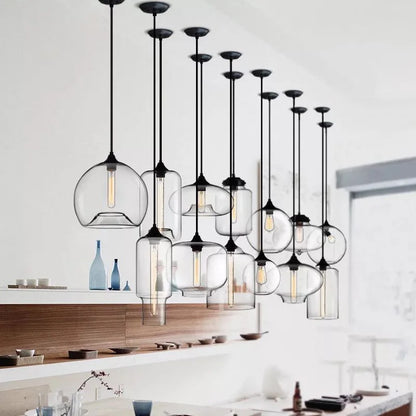 Suspension LED en verre soufflé à la bouche, design nordique moderne, lumière chaleureuse