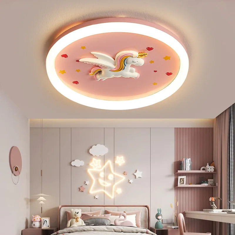Plafonnier Licorne Arc-en-Ciel Rose LED Ambiance Chaleureuse pour Chambre Enfant
