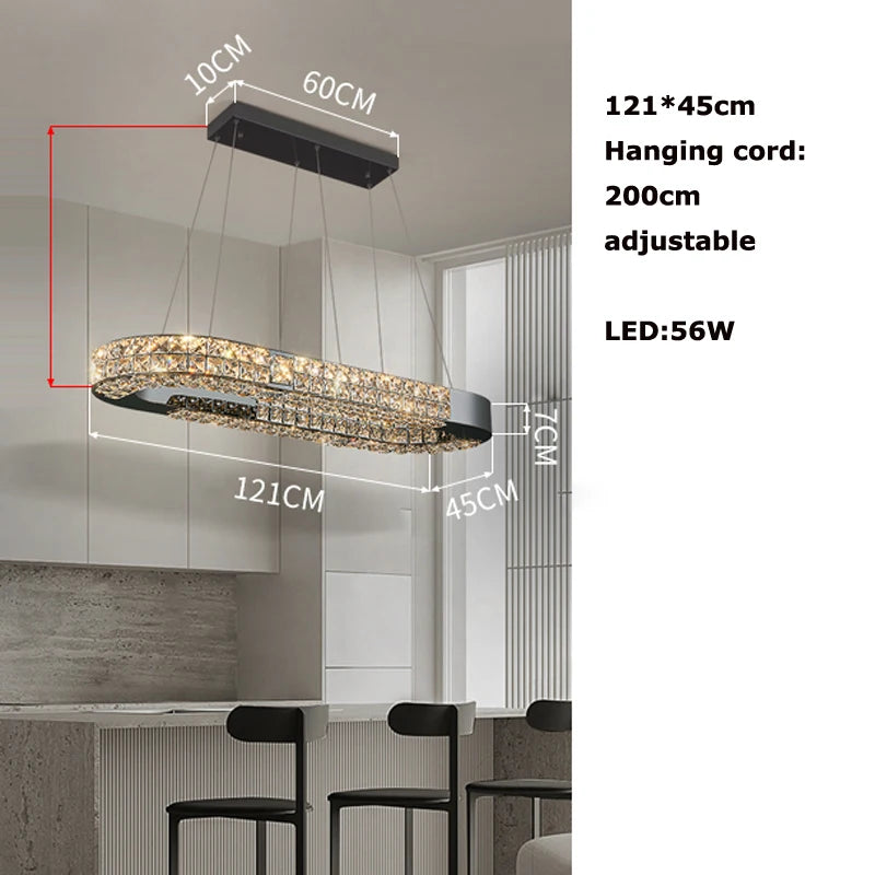 Lustre suspendu K9 cristal noir LED dimmable en acier inoxydable pour salon