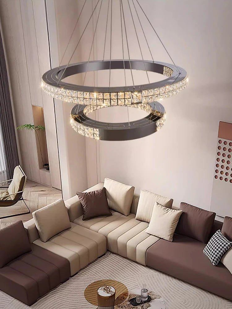 Lustre suspendu K9 cristal noir LED dimmable en acier inoxydable pour salon