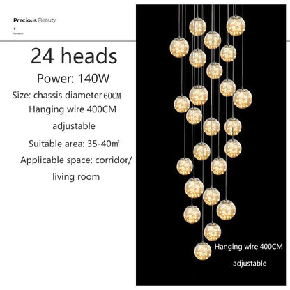 Suspension LED moderne boule de verre pour escalier et salon, lumière chaude dimmable