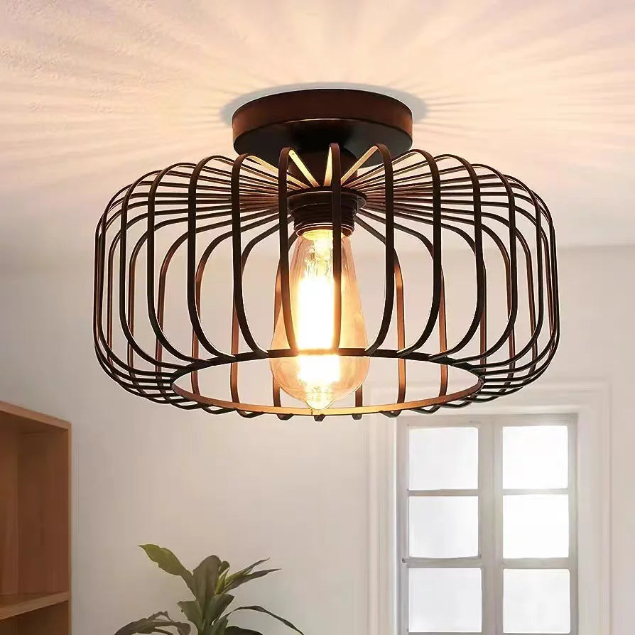 Plafonnier industriel en fer style cage à oiseaux, lumière créative pour salon et chambre