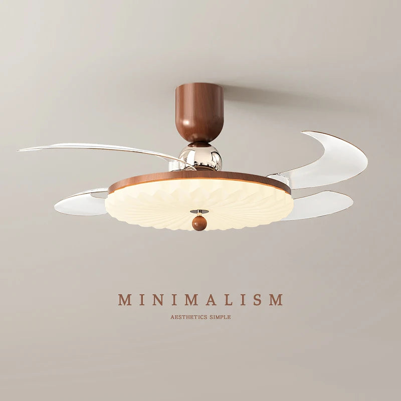 Plafonnier ventilateur rétro noyer 42" silencieux et rétractable avec télécommande