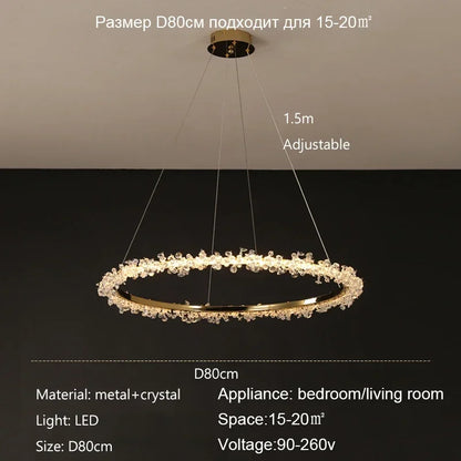 Suspension Lustre Cristal Nordique Moderne Anneau pour Salon et Chambre
