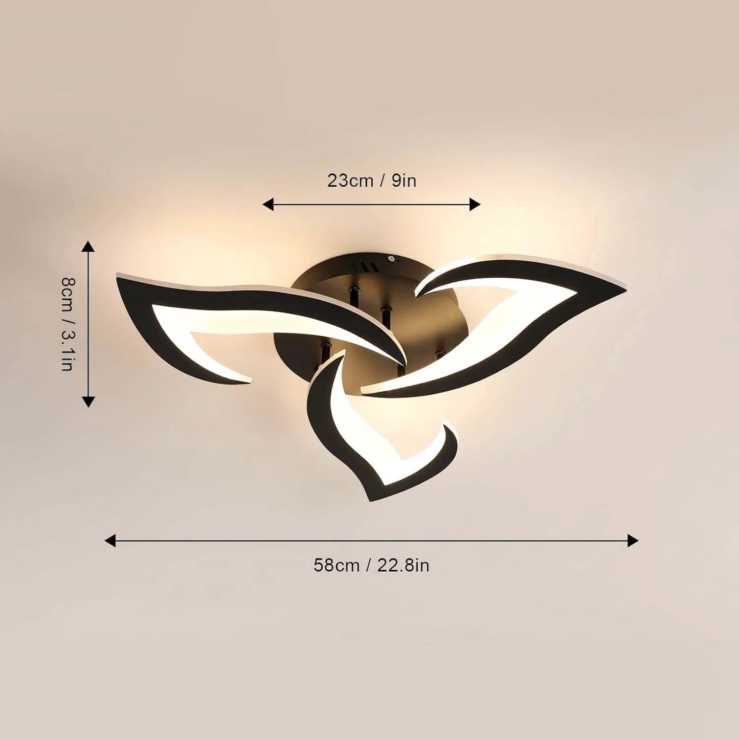 Plafonnier LED dimmable 35W avec télécommande, acrylique noir, lumière 3000K-6500K