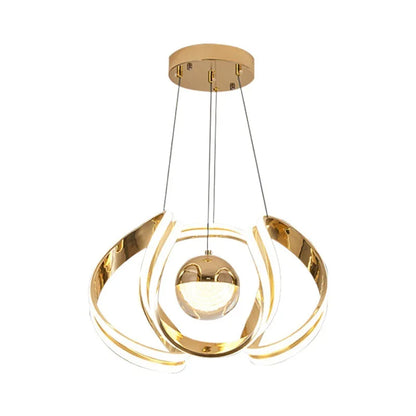 Suspension lustre anneau boule LED design moderne en métal, ambiance cosy