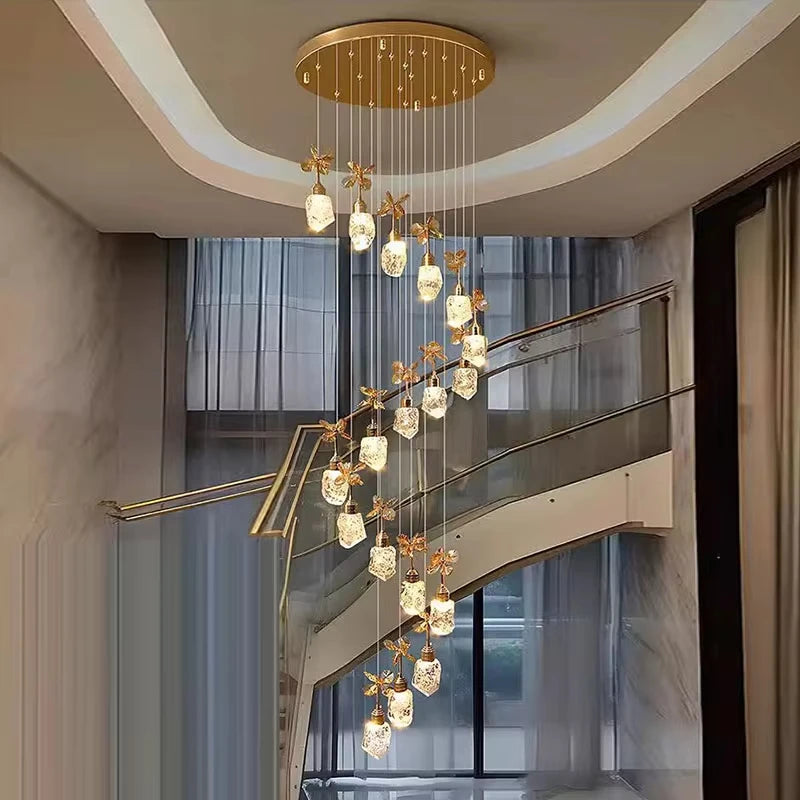 Lustre suspension moderne en cristal pour villa et salon avec LED dimmable