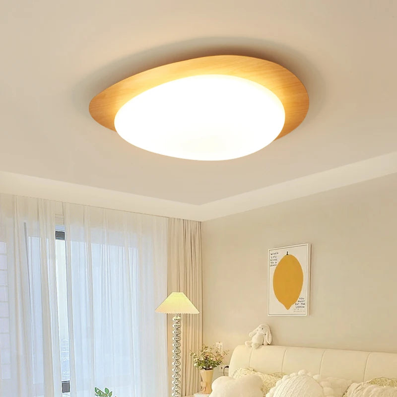Plafonnier LED moderne galets en bois et acrylique pour salon et chambre