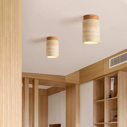 Plafonnier LED en pierre de travertin, lumière chaude pour salon et couloir