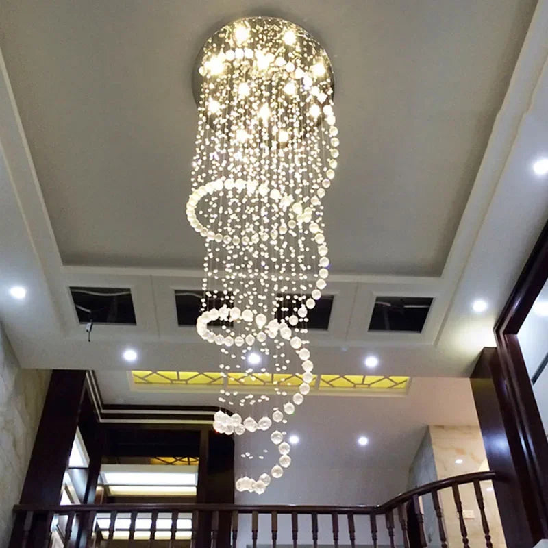 Lustre LED spirale en cristal pour plafond, suspension design moderne
