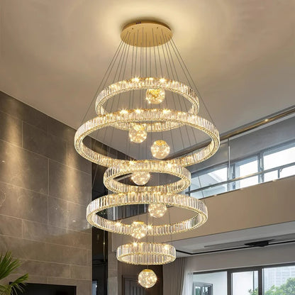 Lustre suspendu moderne en cristal pour salon et escalier, lumière chaleureuse