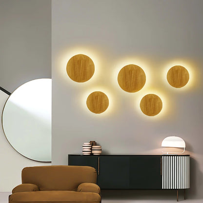 Applique Murale Circulaire en Bois Design Nordique Moderne, Lumière Ambiante pour Chambre et Escaliers