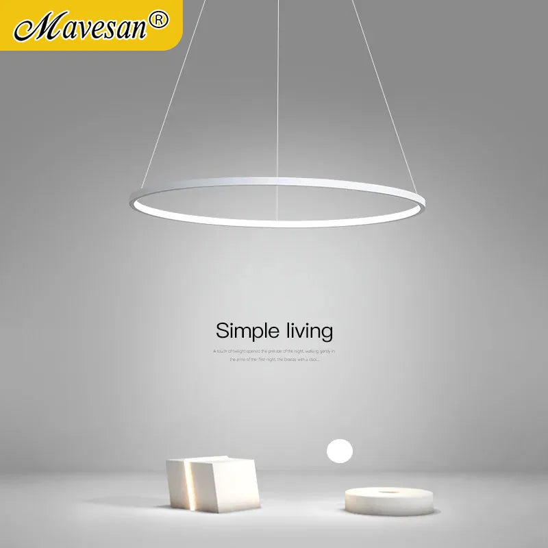 Suspension LED ronde moderne en aluminium noir et blanc, lumière chaude et froide pour intérieur