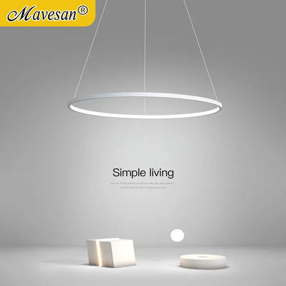 Suspension LED ronde moderne en aluminium noir et blanc, lumière chaude et froide pour intérieur