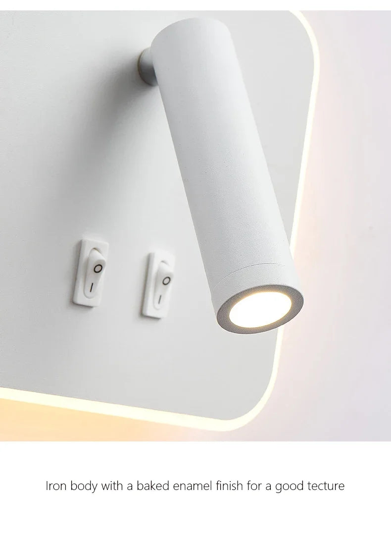 Applique Murale LED Minimaliste Moderne en Aluminium avec Charge USB et Lumière Chaude