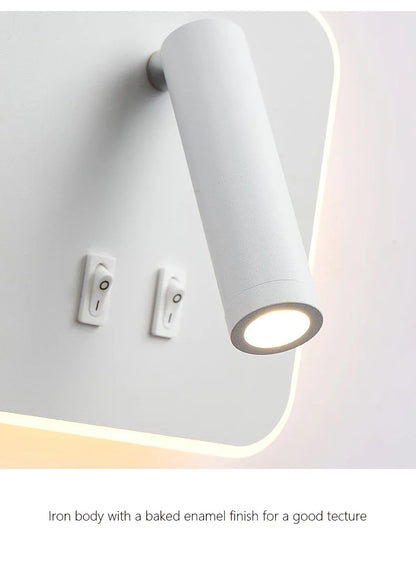 Applique Murale LED Minimaliste Moderne en Aluminium avec Charge USB et Lumière Chaude