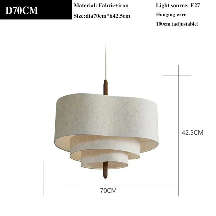 Suspension rétro japonaise en tissu Wabi Sabi, éclairage E27 pour salon et restaurant