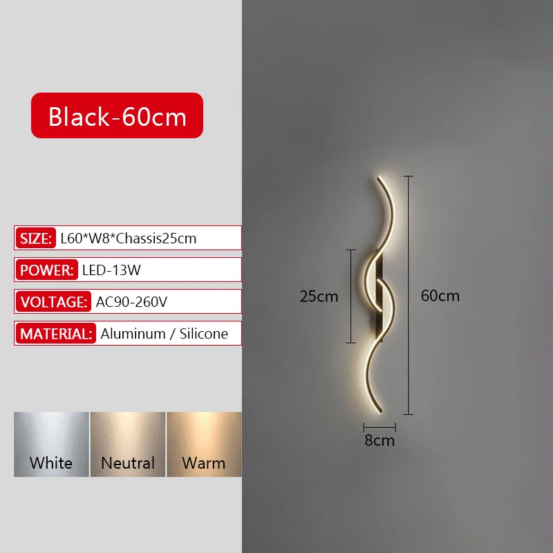Applique Murale LED Moderne en Aluminium avec Télécommande et Gradation, Lumière Chaude et Froide