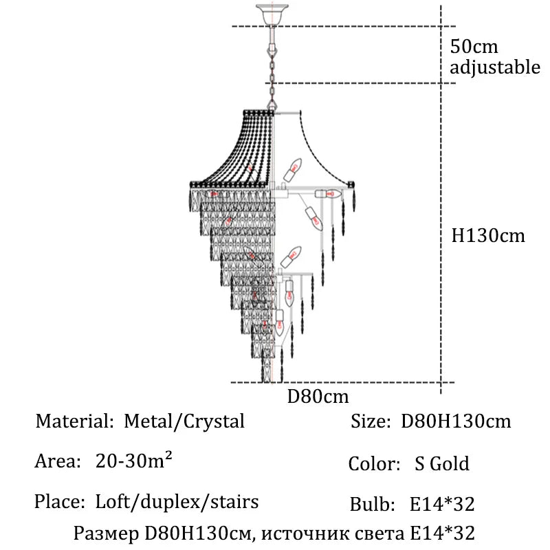 Lustre moderne en cristal noir et doré, éclairage suspendu pour salon et hall