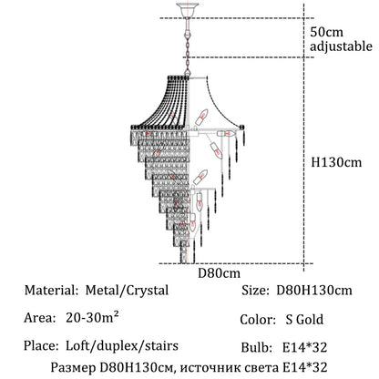 Lustre moderne en cristal noir et doré, éclairage suspendu pour salon et hall