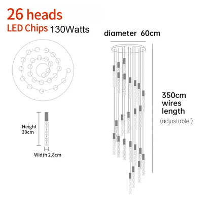 Suspension LED moderne spirale en cristal pour salon et duplex