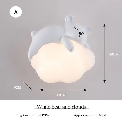 Applique Murale Enfant Ours Lapin Nuage en Résine Lumière Chaude Crème