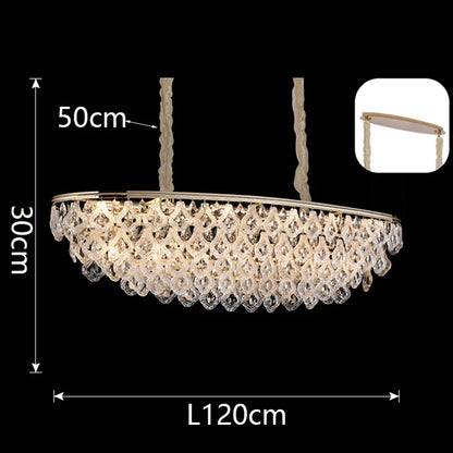 Lustre suspendu en cristal doré, design moderne, lumière chaleureuse pour salon et salle à manger