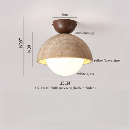 Applique Murale LED Japon Wabi Sabi en Travertin Jaune, Ambiance Chaleureuse