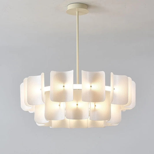 Suspension grand lustre blanc minimaliste Wabi Sabi en acrylique LED pour salon et hall
