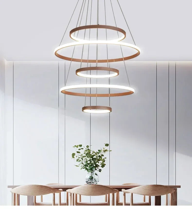 Lustre moderne 7 anneaux circulaires LED en alliage d’aluminium pour salon et salle à manger
