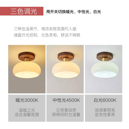 Plafonnier chinois rétro en laiton et noyer pour couloir et porche