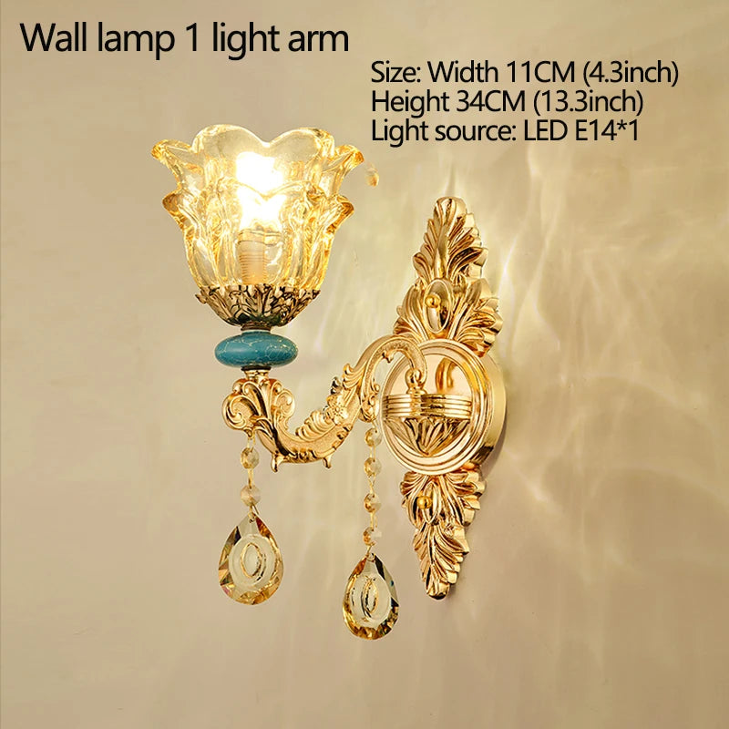 Lustre design européen en céramique et cristal, lumière chaude élégante